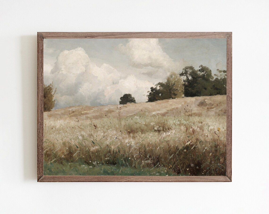 Vintage French Country Meadow Landscape Art Print
