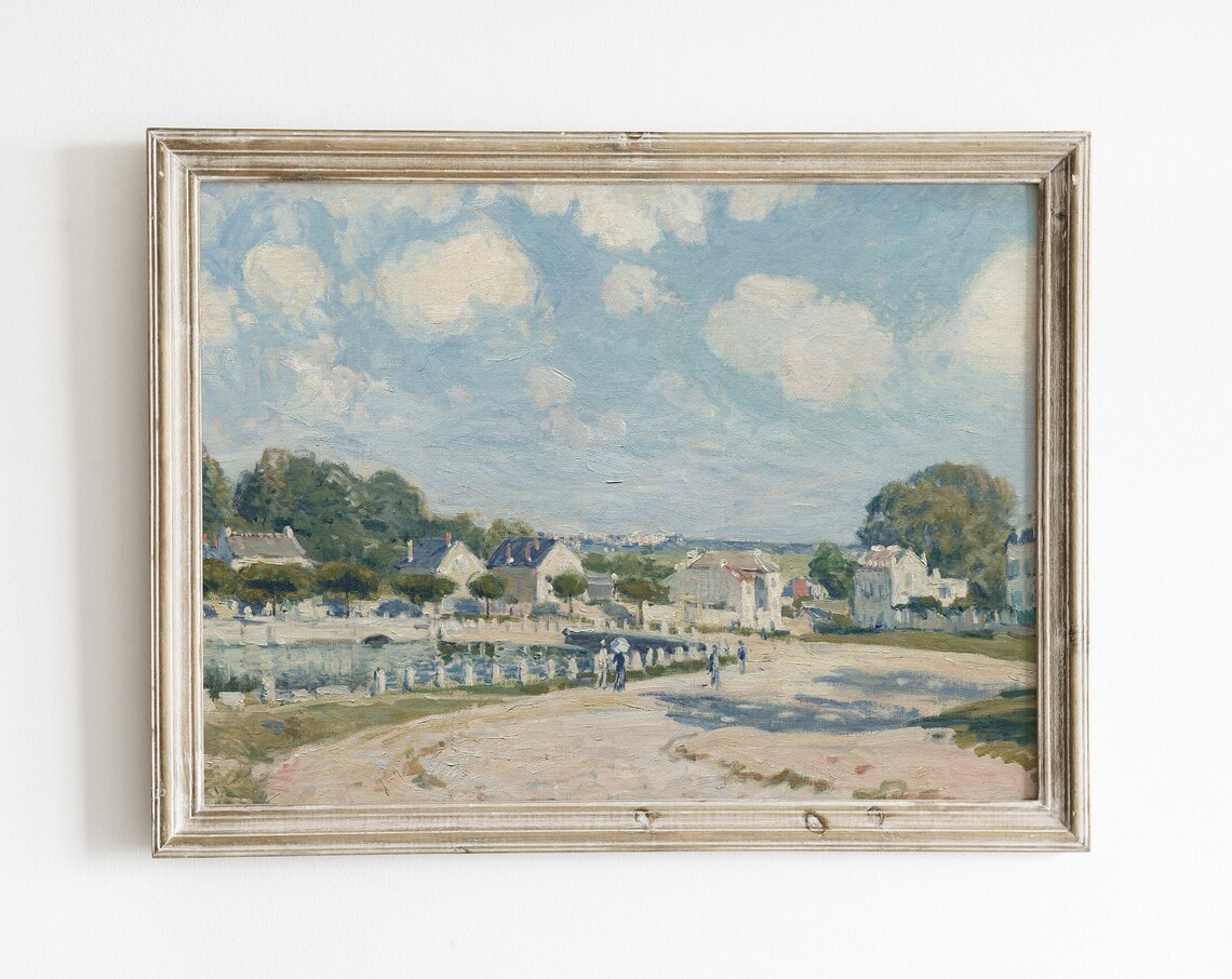 Vintage Landscape Blue Art Print, Antique Scenery
