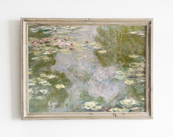 Monet-Inspired Lilypad Landscape Art Print, Vintage