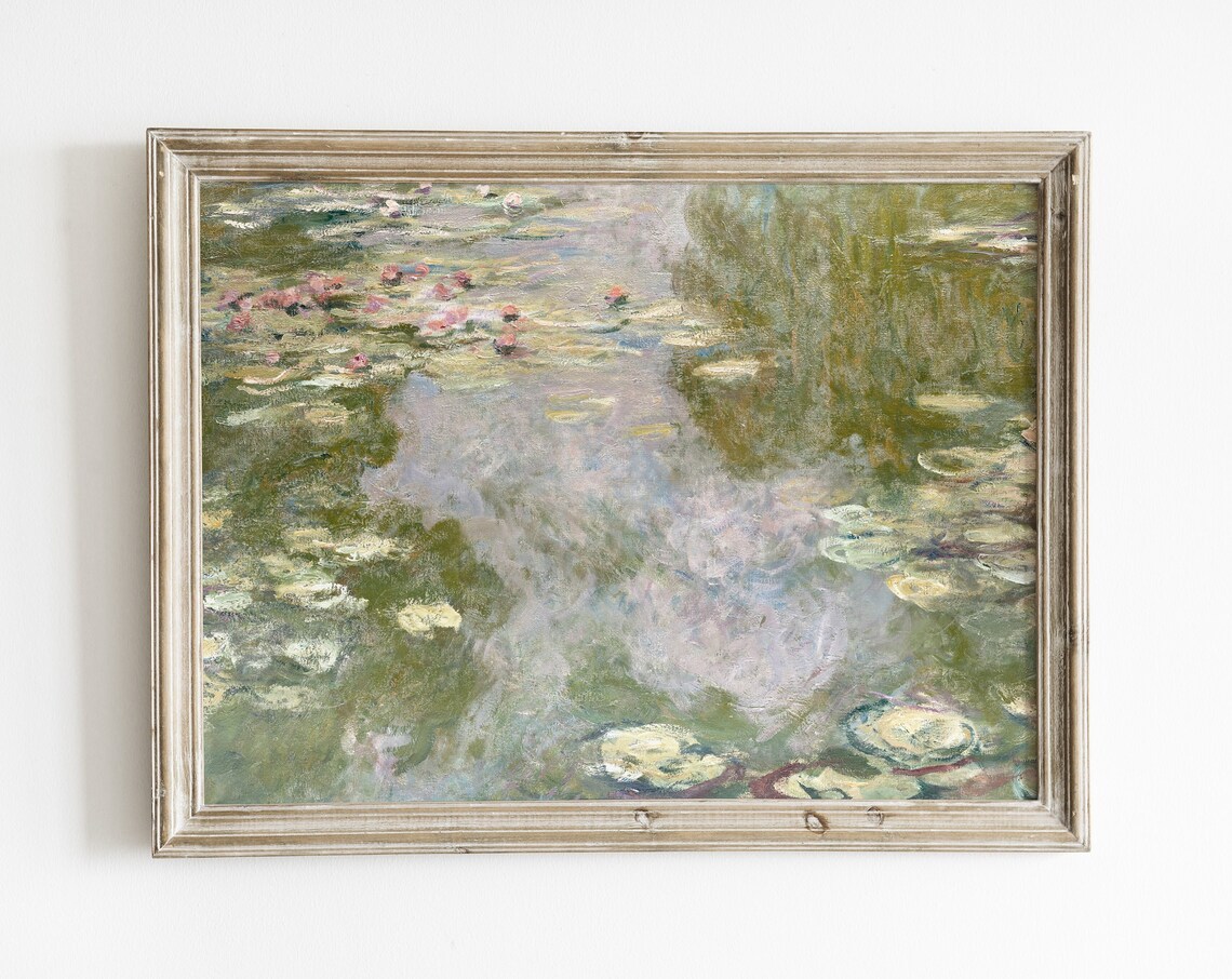 Monet-Inspired Lilypad Landscape Art Print, Vintage