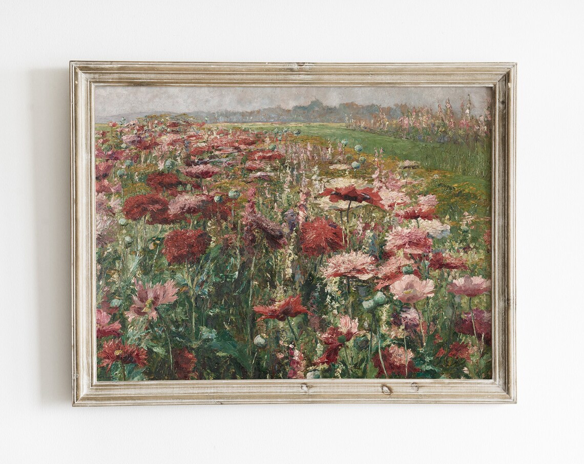 French Country Garden Landscape Art Print, Vintage