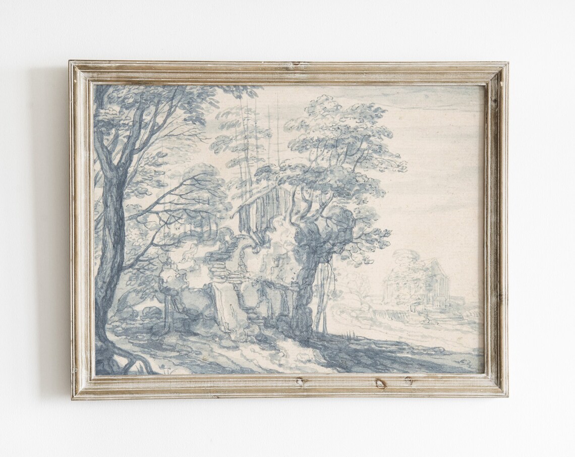 Blue Willow Vintage Landscape Chinoiserie Art Print