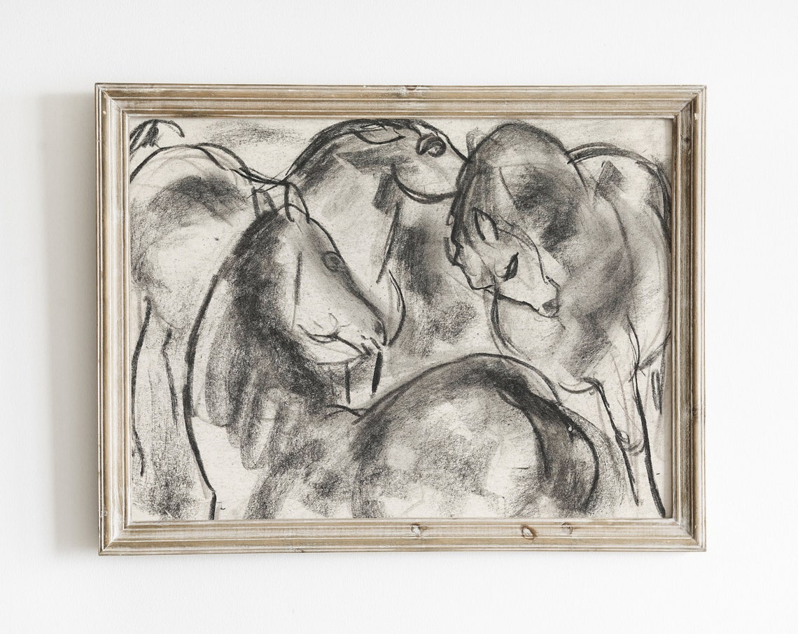 Abstract Horse Vintage Line Drawing Art Print