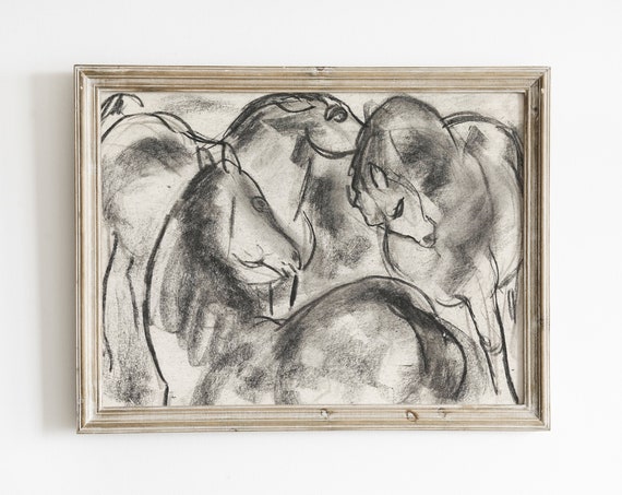 Abstract Horse Vintage Line Drawing Art Print