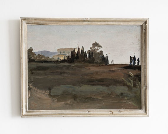 Antique Landscape Oil Painting, Vintage Farmhouse Art Print