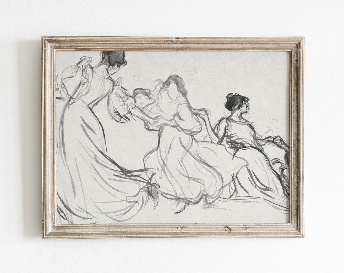 Vintage Woman Sketch Line Art, Minimalist Art Print