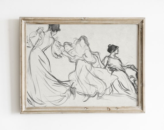 Vintage Woman Sketch Line Art, Minimalist Art Print