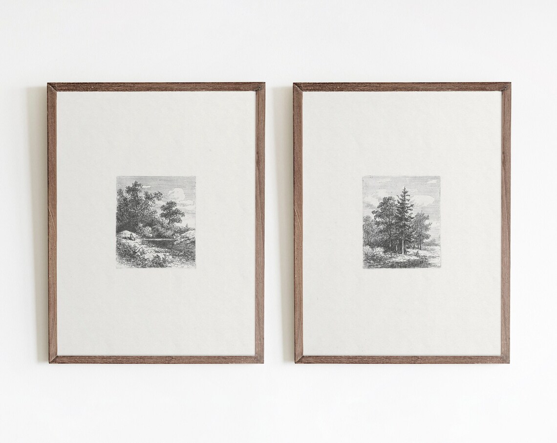 Vintage Tree Etching Art Print, Antique Sketch