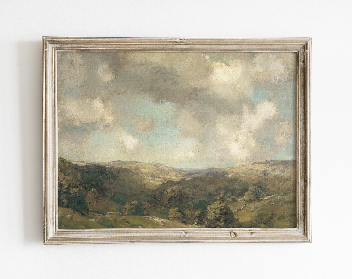 Vintage Meadow Landscape, French Country Wall Print