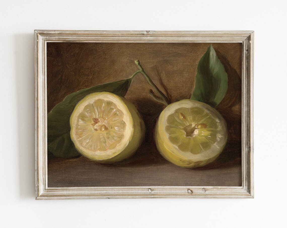 Vintage Lemon Still Life Art Print, Farmhouse Kitchen