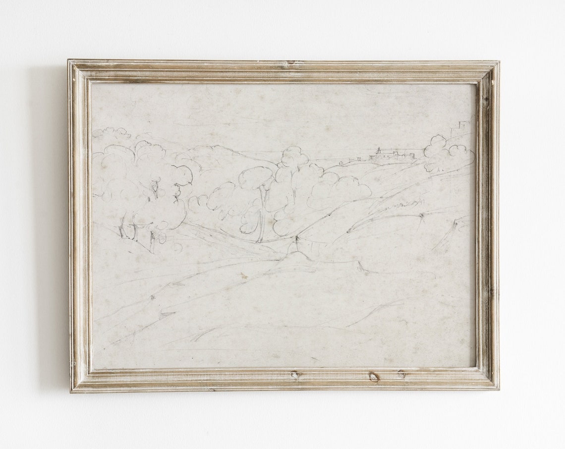 Vintage Sketch Print Minimalist Landscape Print Farmhouse Moody Wall Art Sketch Vintage Wall Art Antique Rustic Drawing Art
