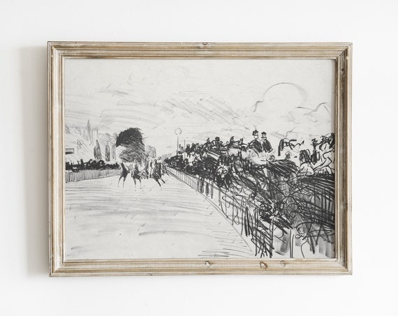 Horse Race Sketch, Minimalist Line Art Poster
