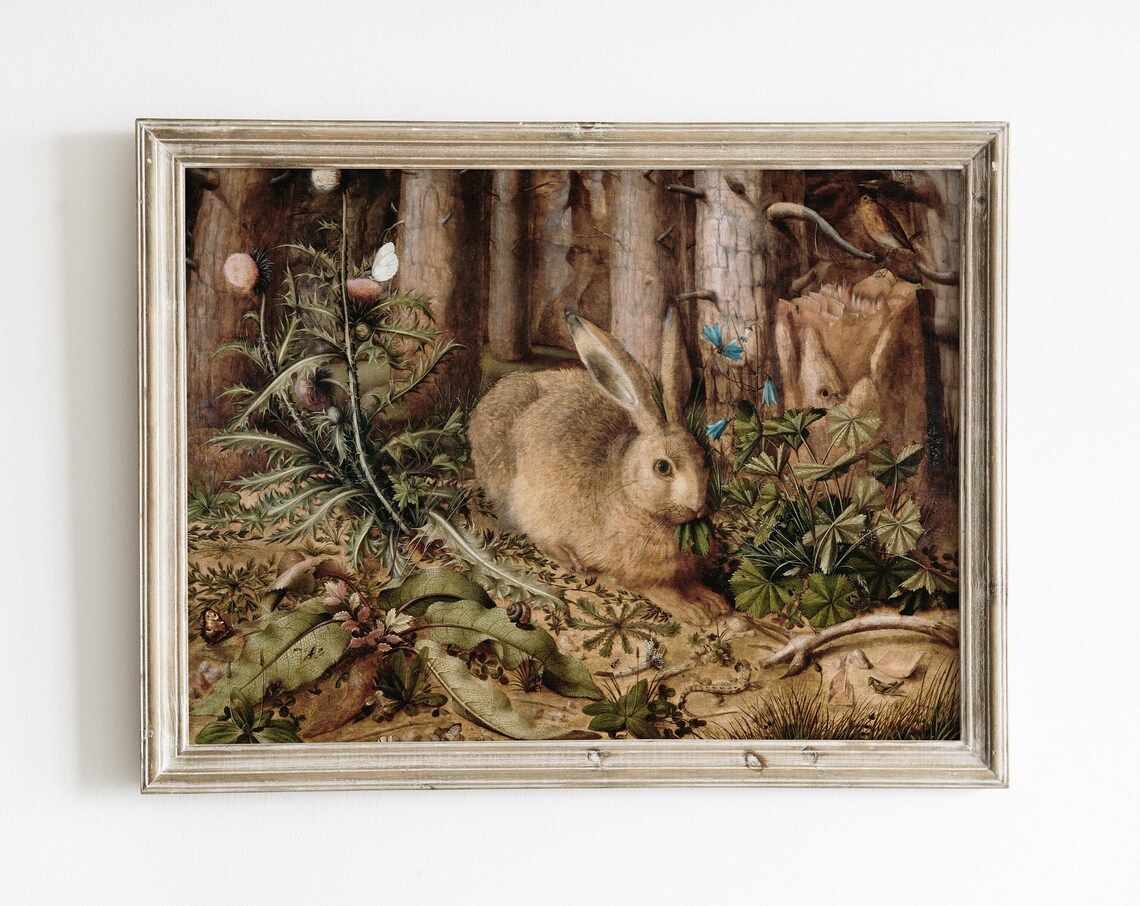 Hare Among Wildflowers Old Master Flora Fauna Painting Poster