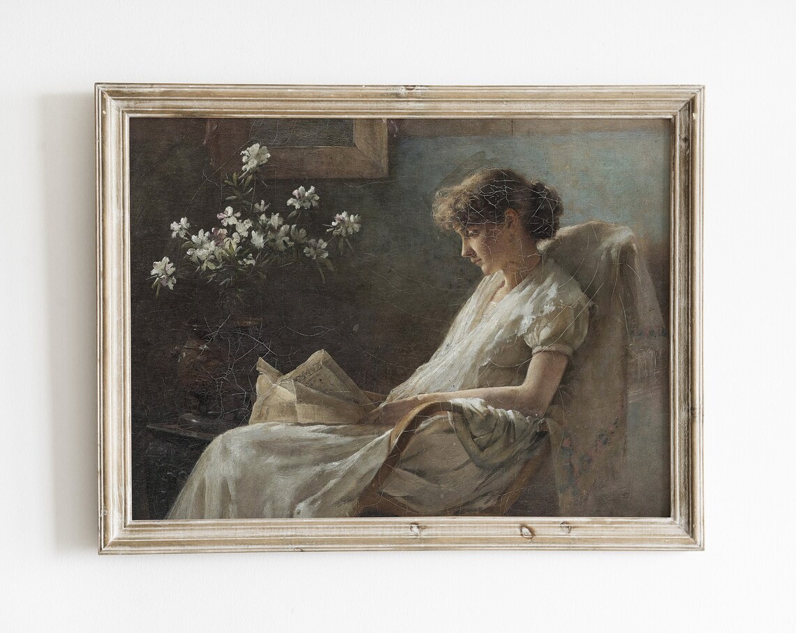 Woman Reading by the Window Vintage Portrait Oil Painting Wall Poster