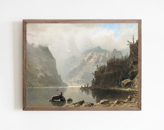 Mountain Vintage Landscape Art Print, Rustic Decor