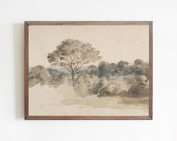 Vintage Tonal Landscape, Farmhouse Forest Art Print