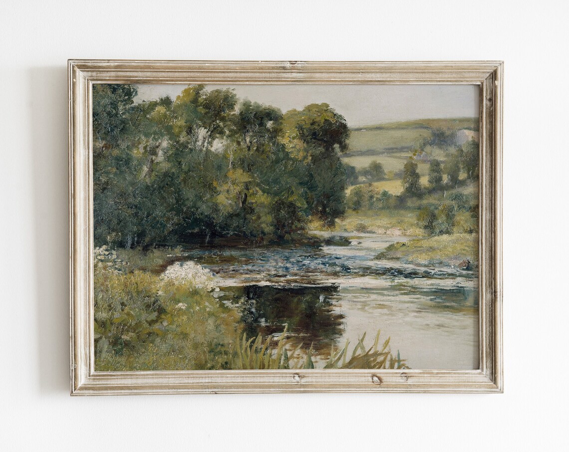 Vintage Landscape Art Print, Neutral Living Room Decor