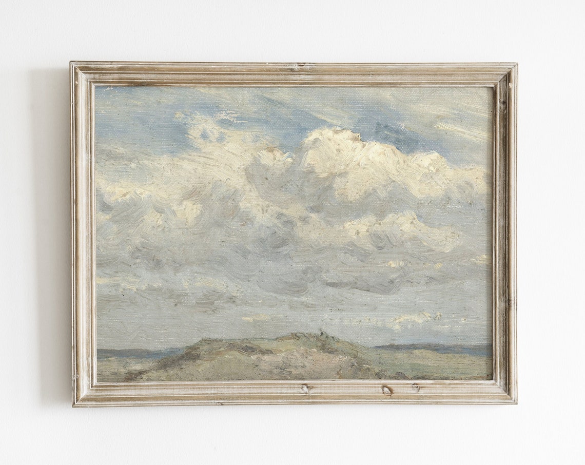 Vintage Neutral Sky Landscape Oil Painting Art Print
