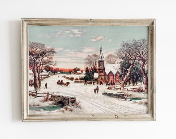 Christmas Village Vintage Retro Holiday Art Print