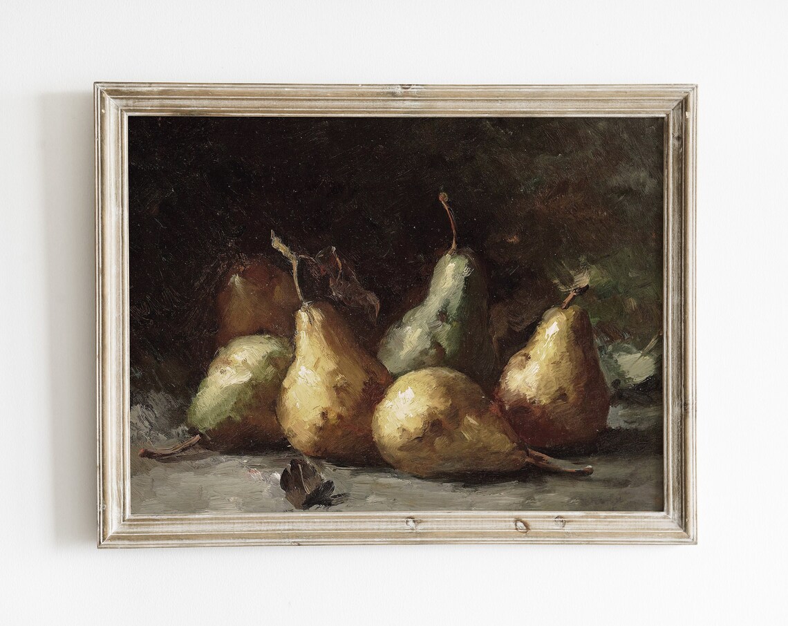 Vintage Pears Moody Painting Rustic Farmhouse Art Print