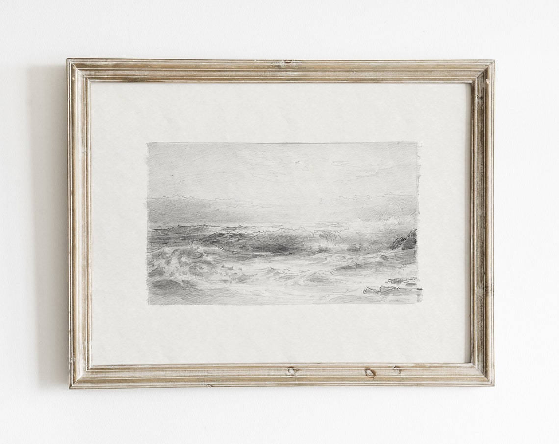 Vintage Beach Seascape, Ocean Landscape Art Print