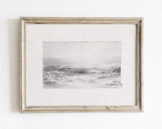 Vintage Beach Seascape, Ocean Landscape Art Print