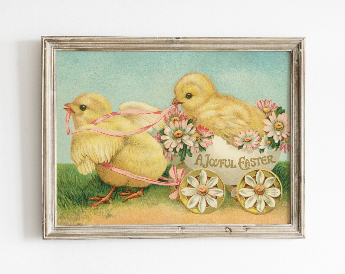 Vintage Easter Spring Chicks, Antique Poster