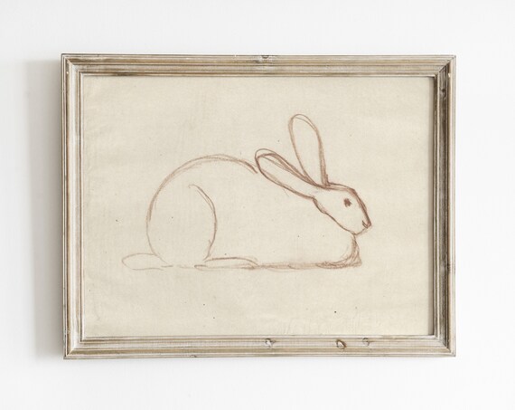 Vintage Rabbit One-Line Drawing Art Print, Minimalist