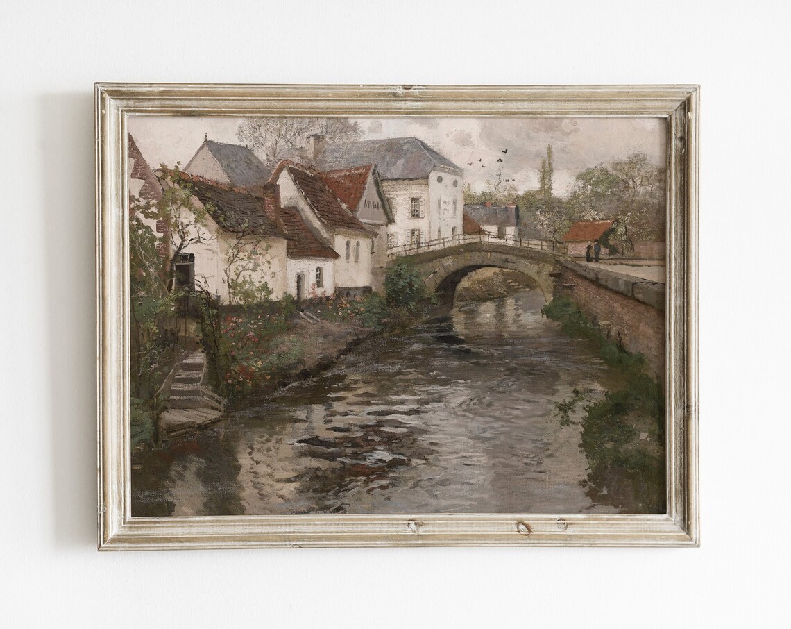 Vintage European Antique Village Painting