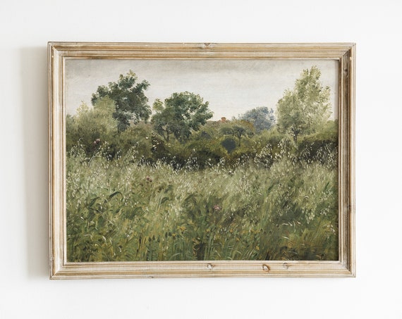 Vintage Meadow Landscape Art Print, French Country