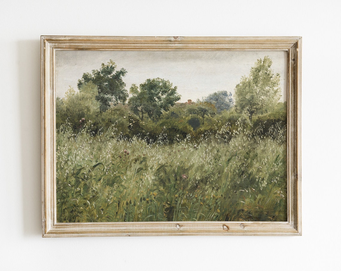 Vintage Meadow Landscape Art Print, French Country