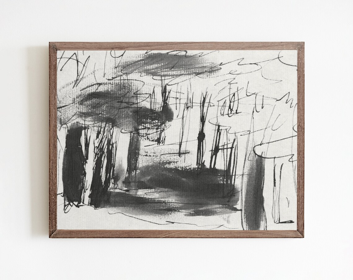 Abstract Ink Drawing, Modern Farmhouse Wall Art Print