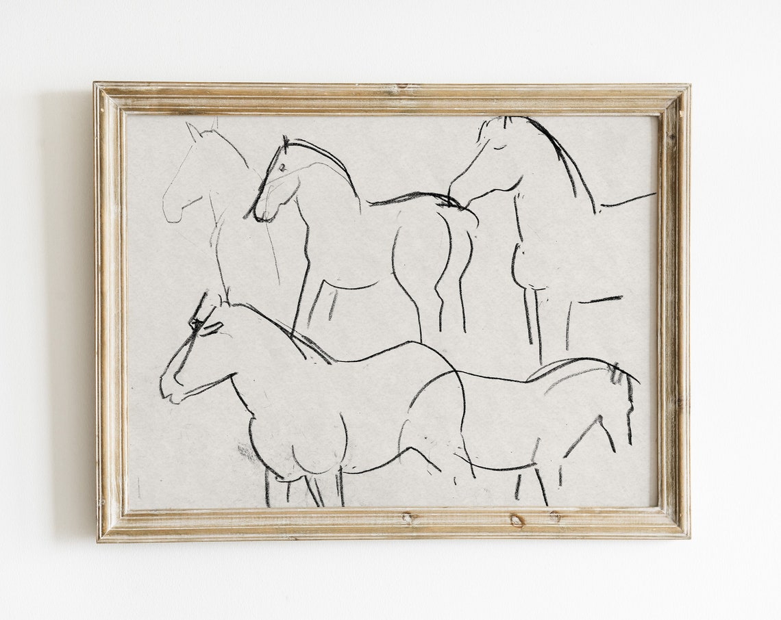 Vintage Horse Line Art, Minimalist Country Art Print