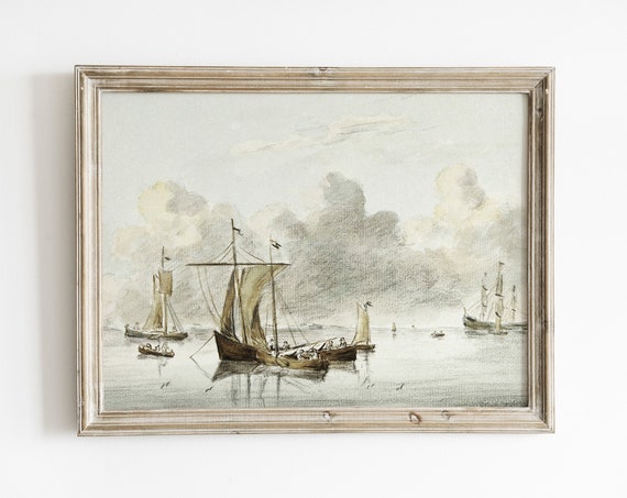 Vintage Ship Sketch, Minimalist Nautical Art Print