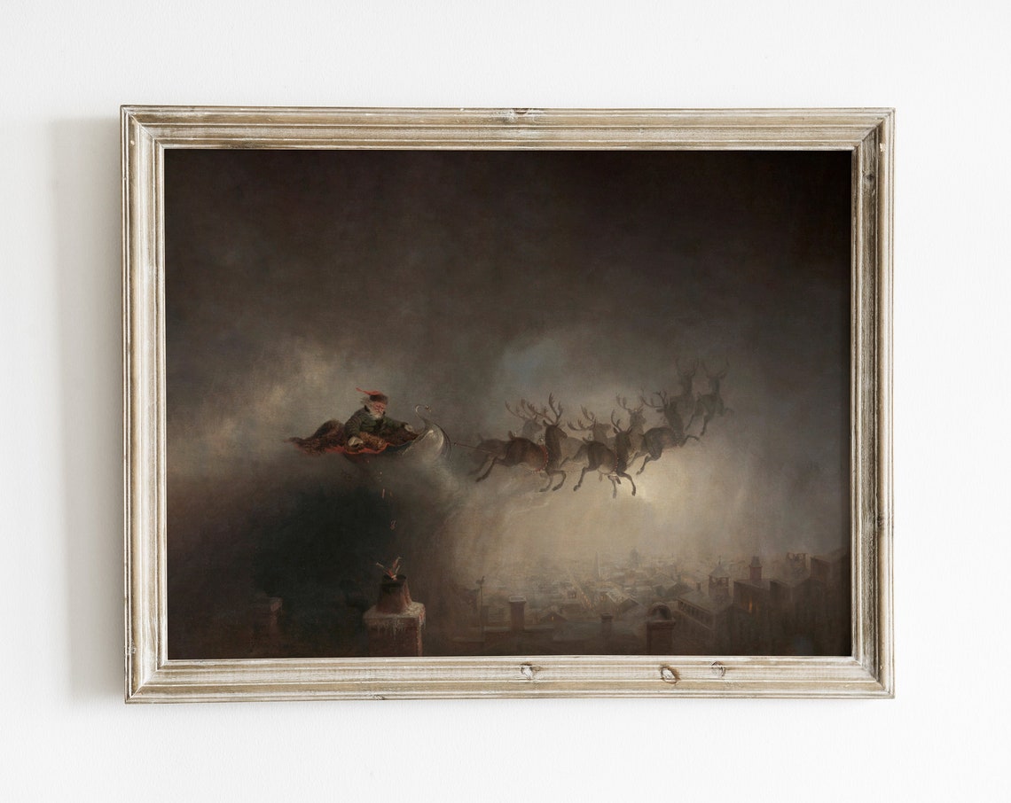 Moody Christmas Vintage Painting Vintage Santa Claus Art Print Antique Dark Christmas Art Santa Wall Art Vintage Christmas Decor