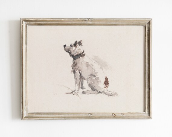 Terrier Sketch Art Print, Minimalist Vintage Neutral