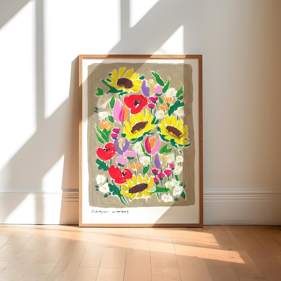 Flower Market Sunflower Poppy Hand Painted Floral Bouquet Poster