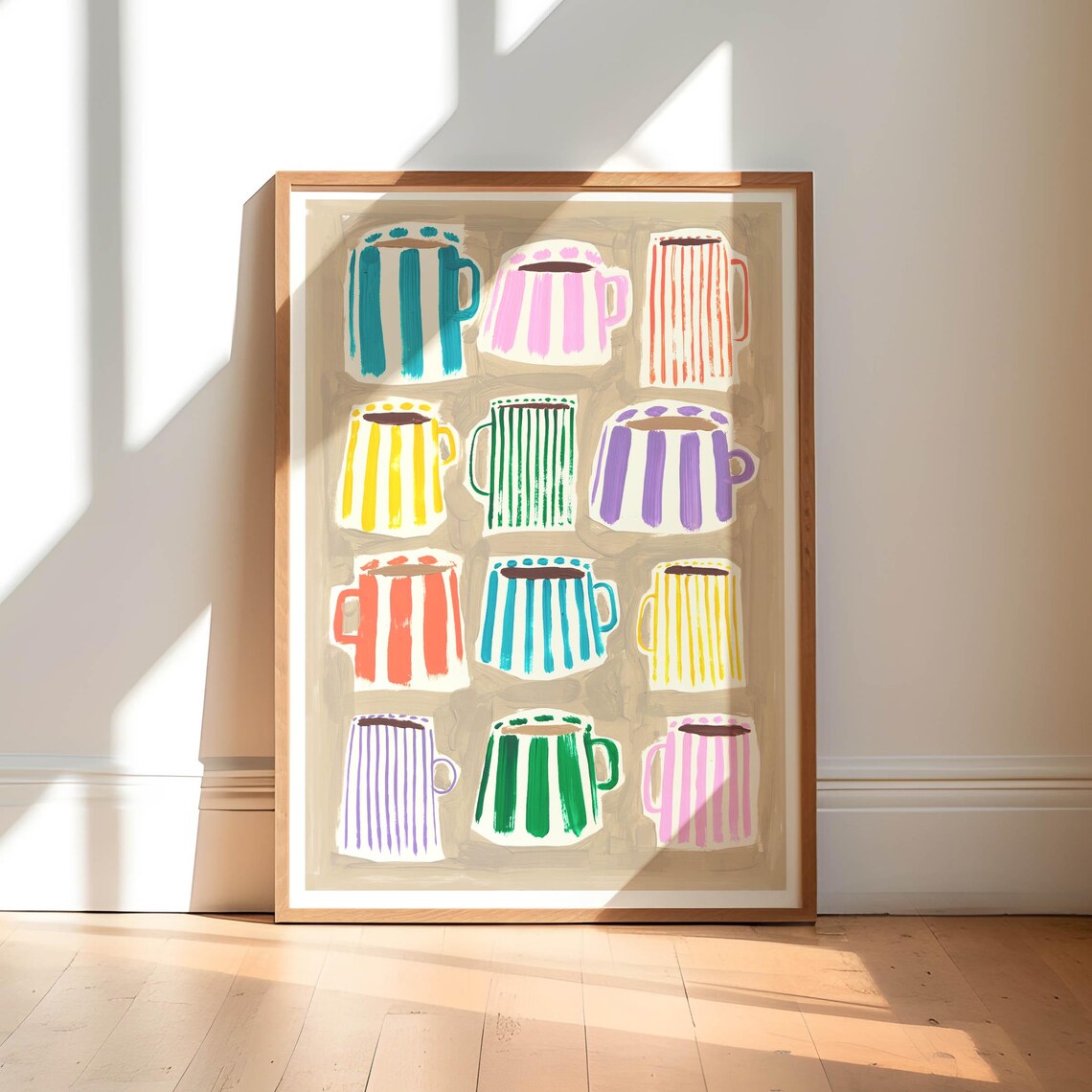 Coffee Cups Painting Abstract Stripe Kitchen Art Print