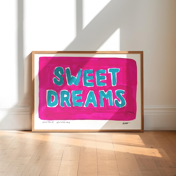 Sweet Dreams Hand Painted Hot Pink Teal Letters Bedroom Decor Poster