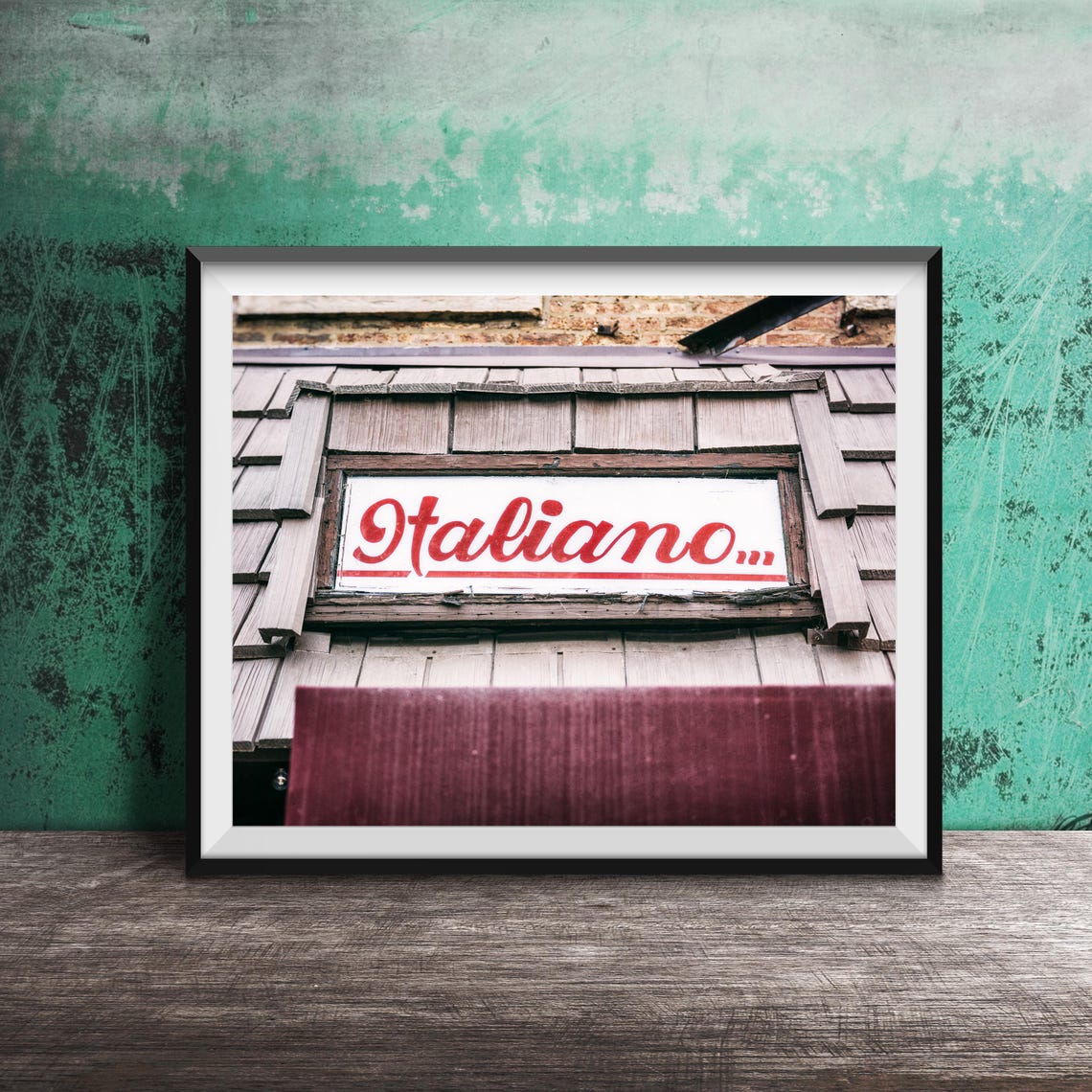 Italiano Script Sign Rustic Wooden Shingle Black White Photo Print - Image 3