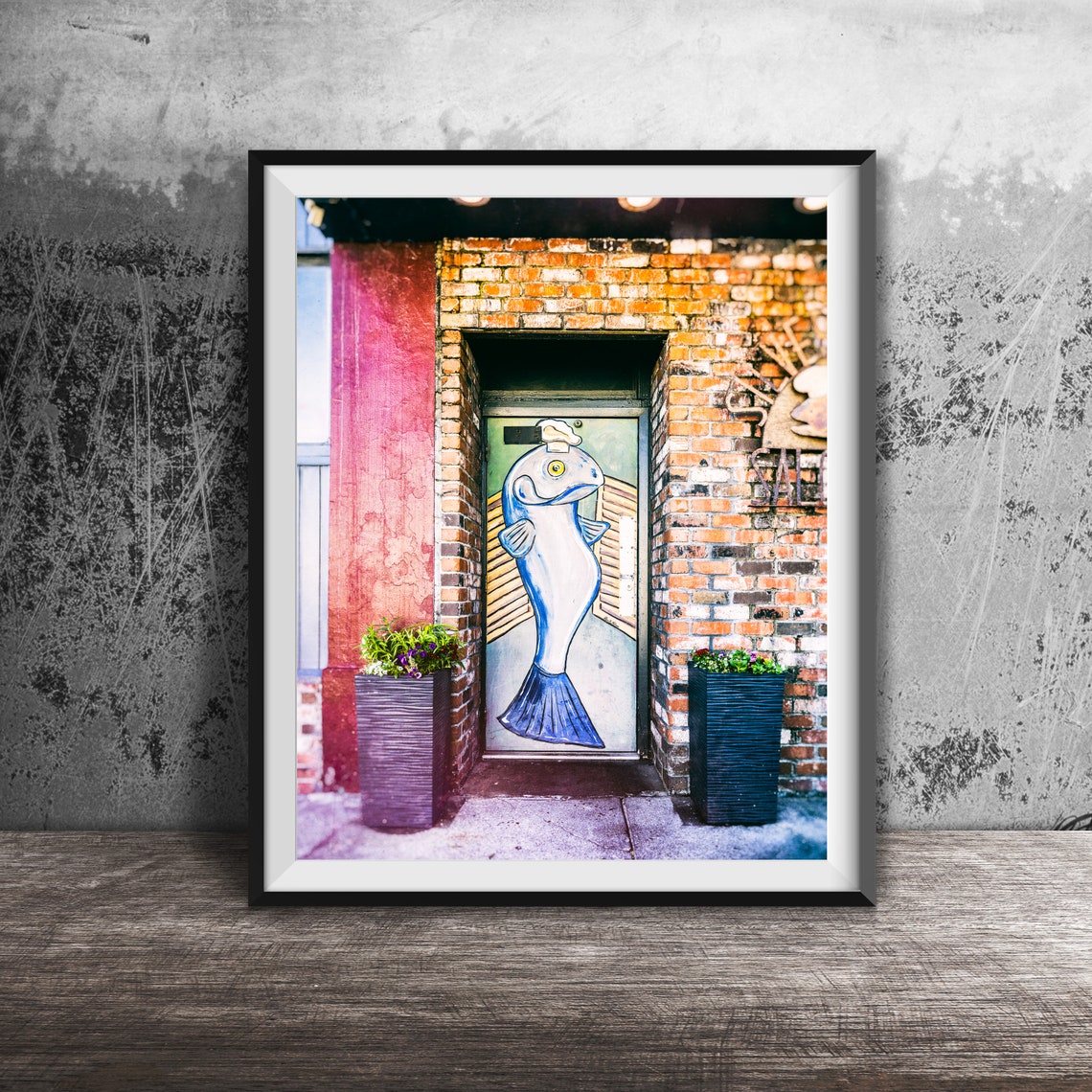 Silver Salmon Painted Door Brick Dive Bar Photography Poster