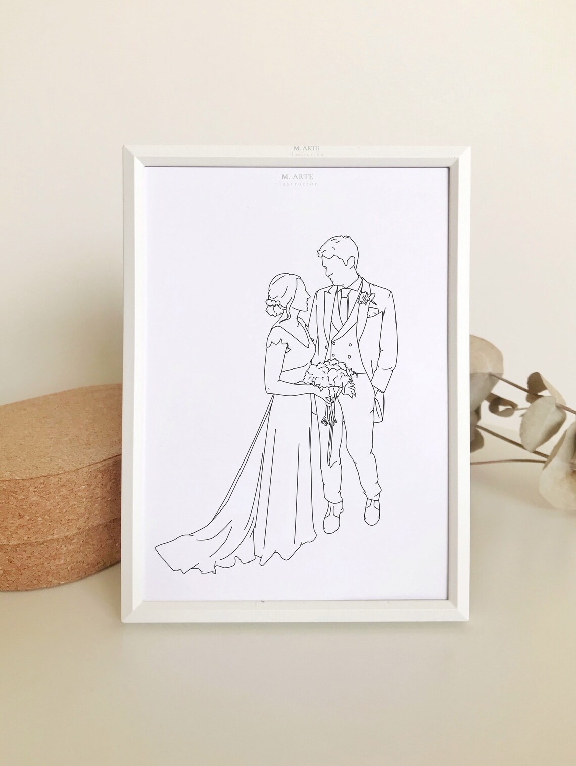 Bride and Groom Wedding Day Elegant Minimal Line Drawing Poster