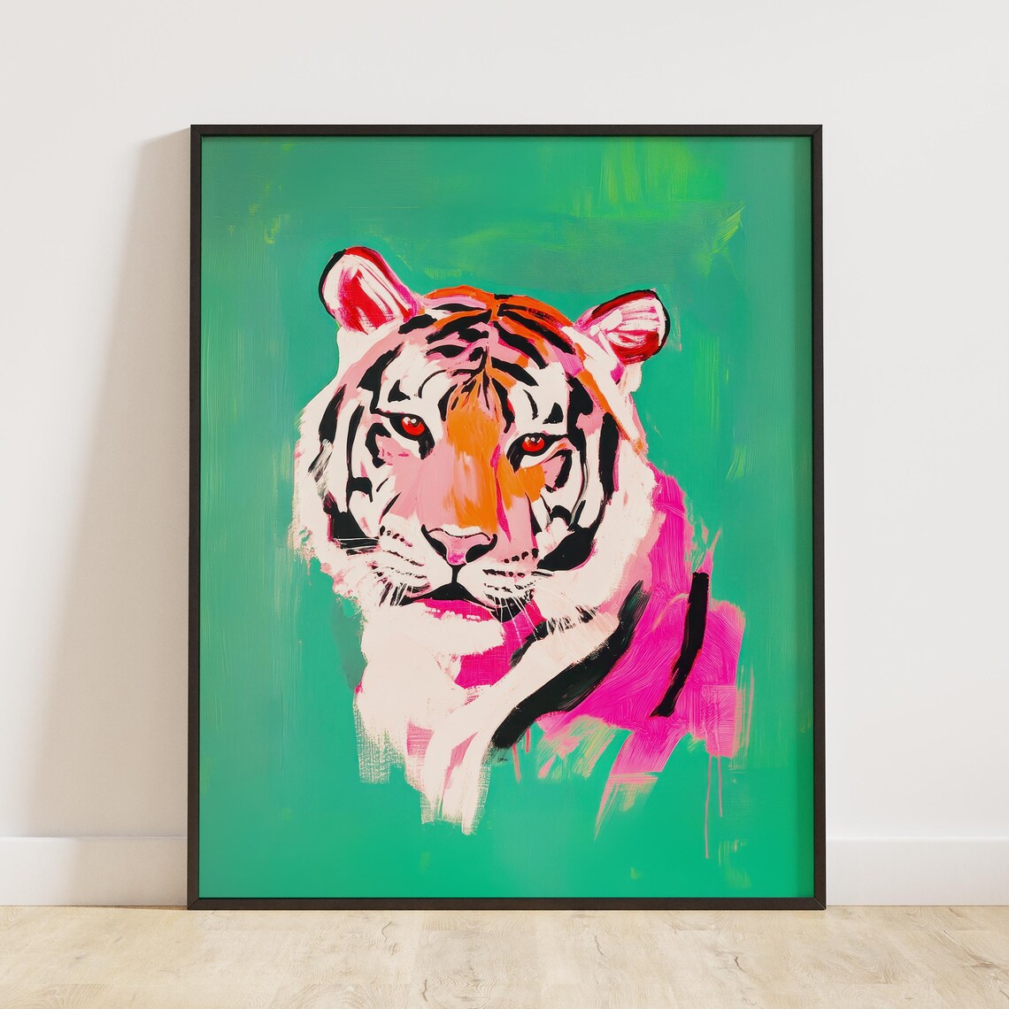 Bold Tiger Face Portrait Hot Pink Emerald Green Pop Art Poster - Image 3