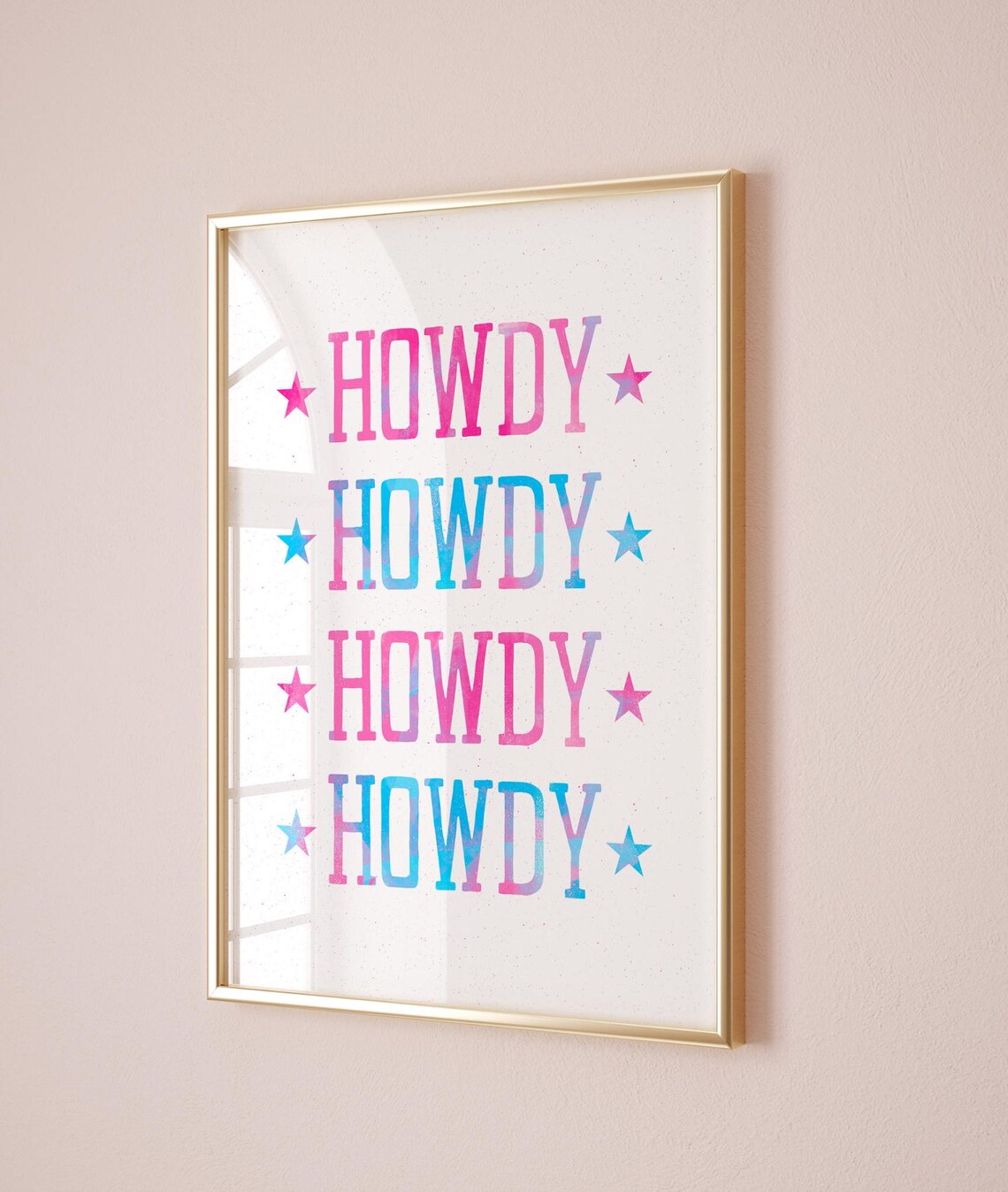 Howdy Cowgirl Western Star Pink Blue Retro Typography Dorm Poster