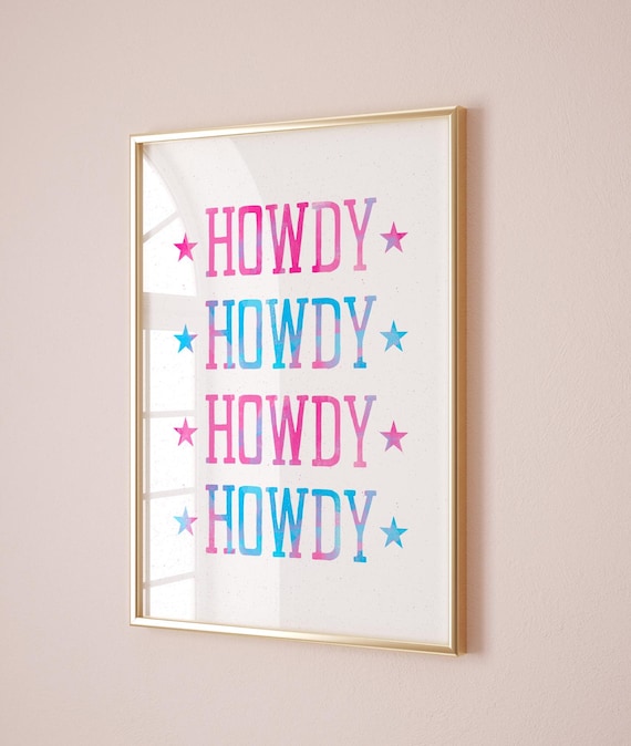 Howdy Cowgirl Western Star Pink Blue Retro Typography Dorm Poster