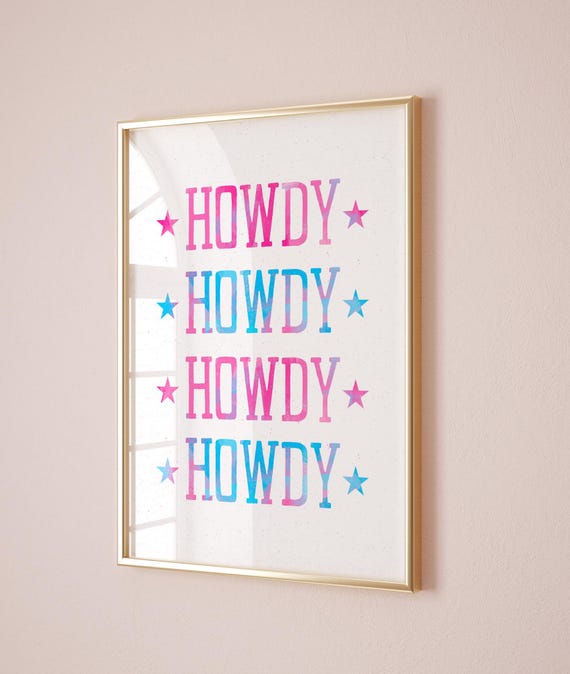 Pink And Blue Wall Art Prints Coastal Cowgirl Decor Pink Wall Prints Girly Dorm Decor Howdy Poster Prints Cute Art Blue