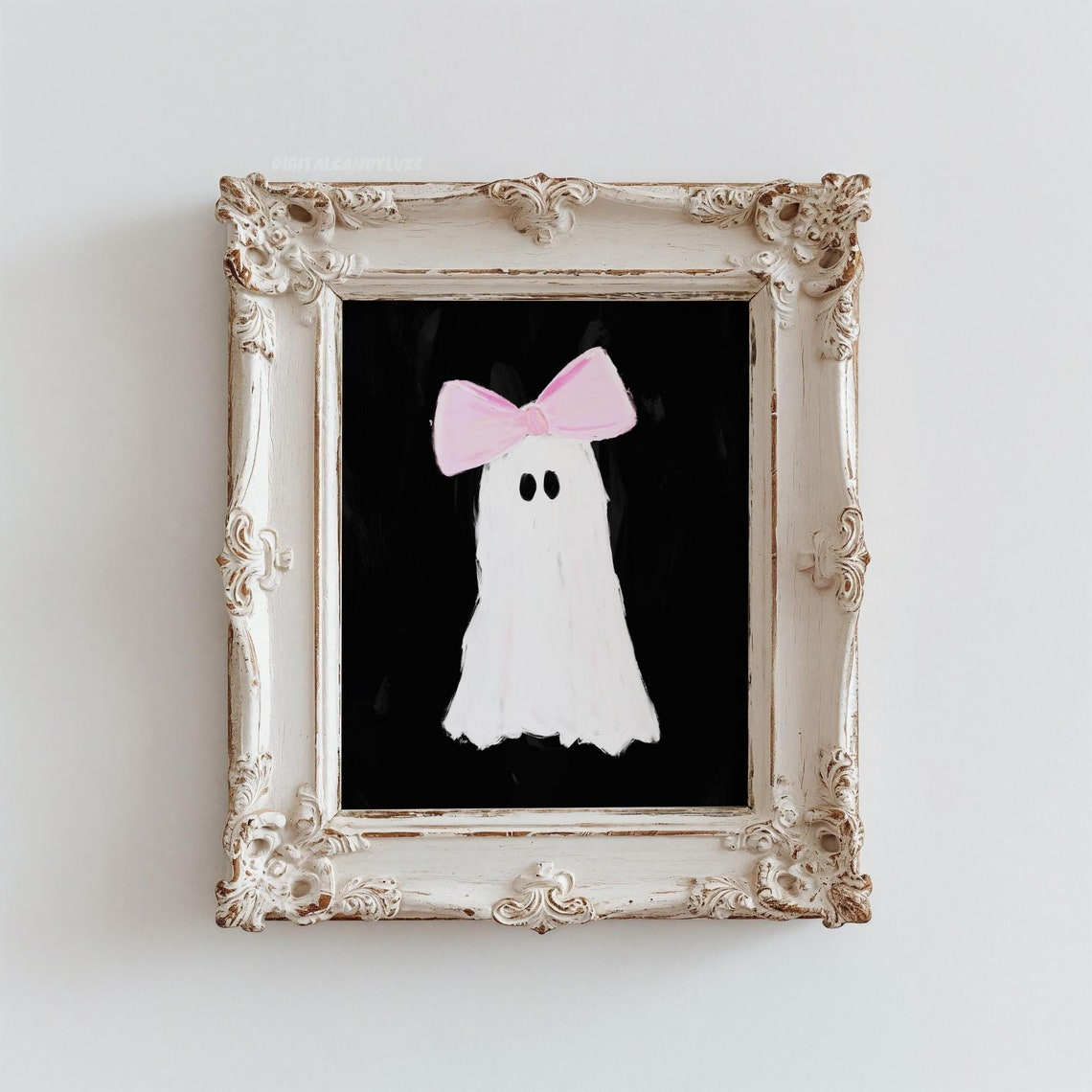 Cute Ghost Pink Bow Pastel Goth Hand Painted Halloween Poster