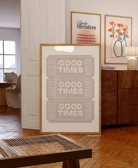 Trendy Wall Art Prints And Posters Aesthetic Wall Decor Good Times Ticket Print Unframed Wall Prints Neutral Bar Cart Accessories Gift