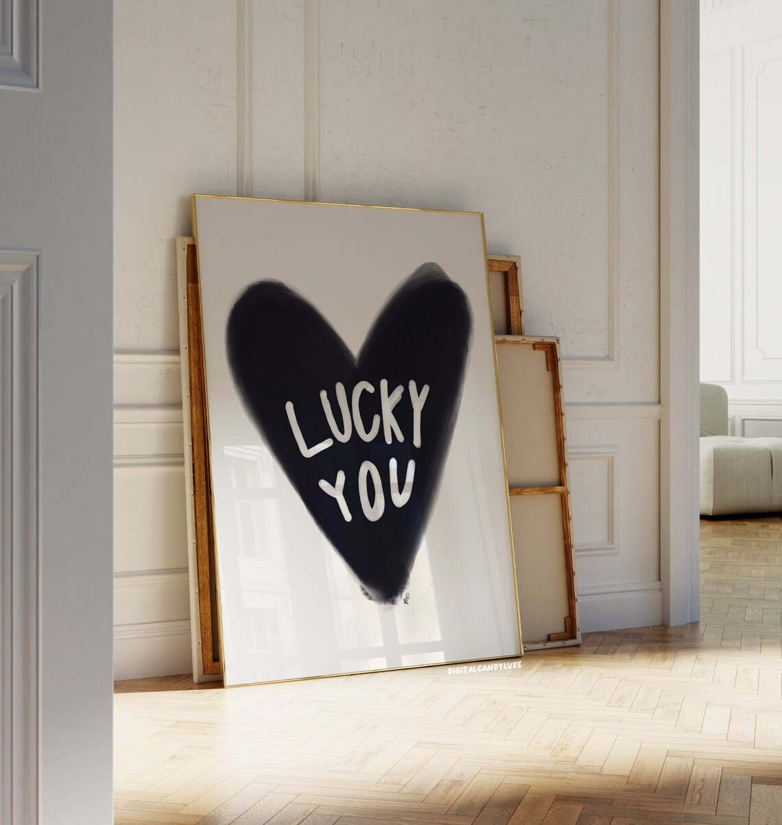 Lucky You Black Heart Hand Painted Typography Minimalist Poster