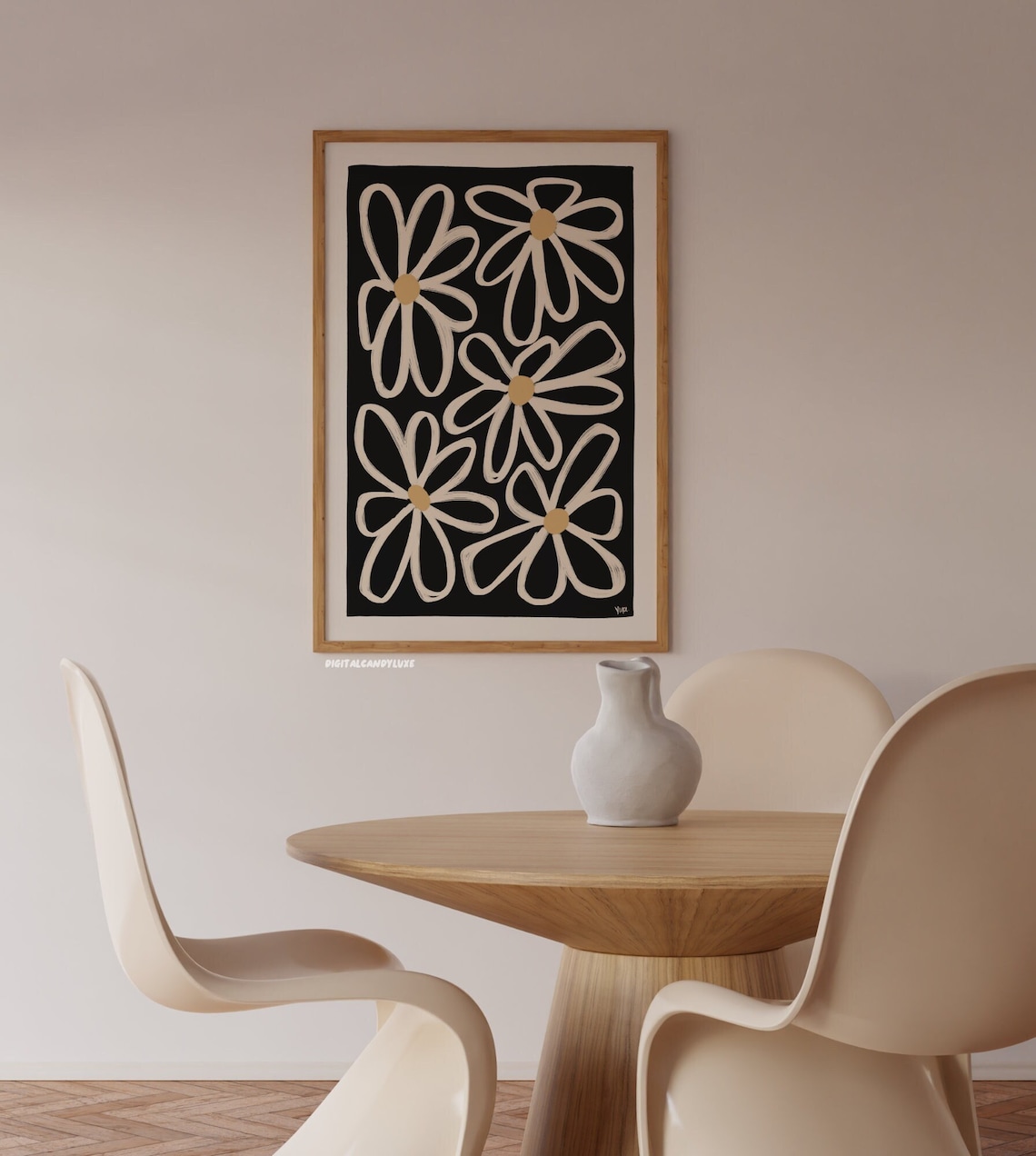 Flower Wall Art Prints, Boho Mid-Century Decor